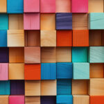 Abstract block stack wooden 3d cubes, colorful wood texture for backdrop